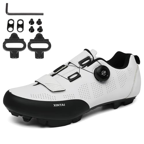 NGARY Mens Women Mountain Bike Shoes MTB fietsen schoenen compatibel met SPD 2 bouten pedalen met fietsen fietsen fietsen,Wit,42 EU