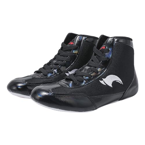 Qixiu Boksschoenen High Top Training Wrestling Schoenen Lange Laarzen Boksschoenen Competitie Training Hoge Schoenen Heren 40, zwart, 43 EU