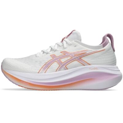 ASICS Gel-Nimbus 27 hardloopschoen voor dames, Wit/Licht Ube, 43.5 EU ASICS Gel-Nimbus 27 hardloopschoen voor dames, Wit/Licht Ube, 43.5 EU