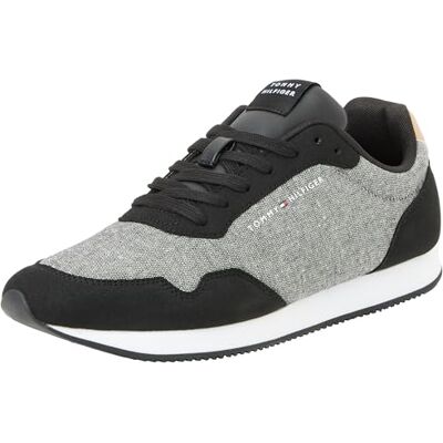Tommy Hilfiger Heren Lo Runner Mix Chambray Sneaker, Zwart, 46 EU Tommy Hilfiger Heren Lo Runner Mix Chambray Sneaker, Zwart, 46 EU