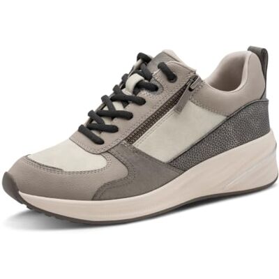 Tamaris Dames Sneaker Low Plat, Grijs (Grey Comb), 41 Tamaris Dames Sneaker Low Plat, Grijs (Grey Comb), 41