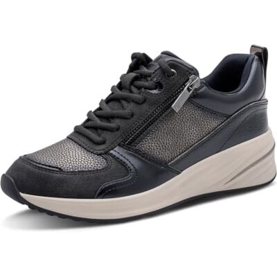 Tamaris Dames Sneaker Low Plat, Blauw (Navy Comb), 41 Tamaris Dames Sneaker Low Plat, Blauw (Navy Comb), 41