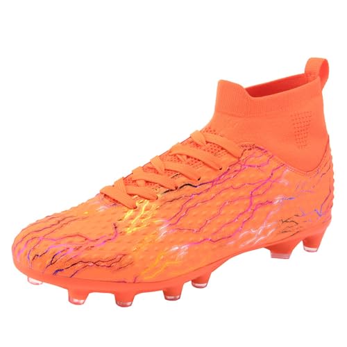 ELIOGN Voetbalschoenen voor heren, professionele High Top Spike voetbalschoenen voor jongens en kinderen, voetbalspel, schoenen, outdoor, training, sportschoenen, voetbalschoenen, oranje, 37 EU