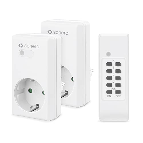 Sonero draadloze contactdoosset: 2x draadloze contactdoos en 1x draadloze afstandsbediening, 1100 watt, max. 30m bereik, indoor, wit