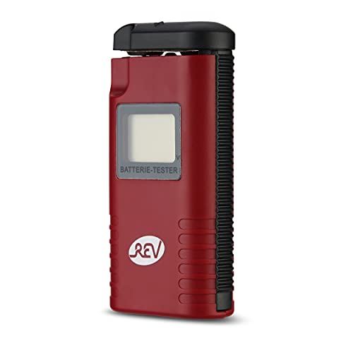 REV 0037329012 Batterijmeter, accutester 1,2 V, 1,5 V, 3 V, 9 V, AAA, AA, C, D, Knop. PP3, rood