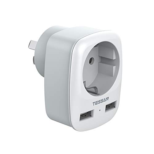 TESSAN Reisstekker Australië Adapter China Duitsland Stekker met 2 USB 2.4A, Stopcontactadapter Reisadapter Voedingsadapter voor Nieuw Zeeland Argentinië Wandoplader, Reisadapter Australië