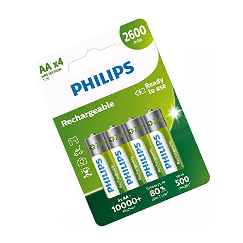 Philps Oplaadbare AA-batterijen, 4 stuks, 2600 mAh.