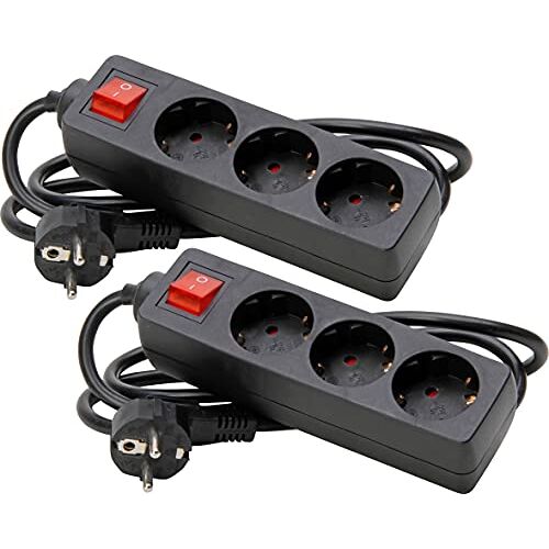 Kopp set van 2 contactdoosstroken 3-voudig met schakelaar, met 45° gedraaide contactdozen, met verhoogde aanrakingsbeveiliging, met 1,4m kabel H05VV-F3G1,5mm², 16A, 250V, kleur zwart, 129715858