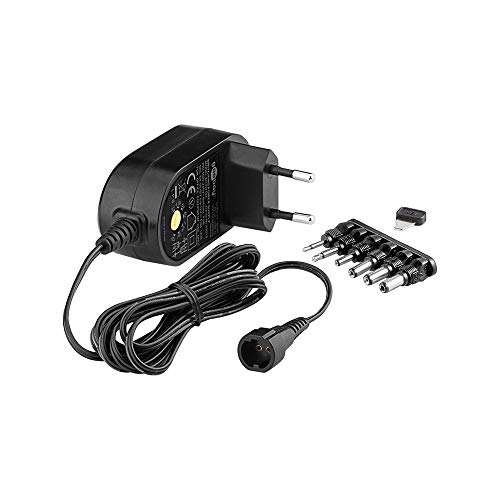 goobay 59033 universele voeding 3V 12V max 12W voeding met adapter 2x jack & 4 x DC-stekker 1000 mA stekkervoeding zwart