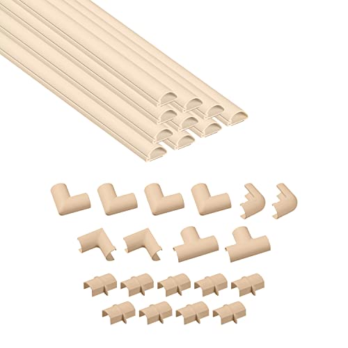 D-line Multipack met 4 meter kabelgoten van , halfronde kabelgoten, kunnen worden geschilderd, zelfklevende snoerbeschermer 10x 20mm (B) x 10mm (H) x 40cm lang en 19 accessoires – magnolia