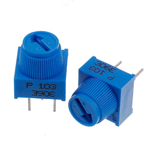 BOJACK 10K Ohm Trim Potentiometer met knop P103 3 Terminal pin Blauw Variabele Weerstanden (Pack van 10 Stks)