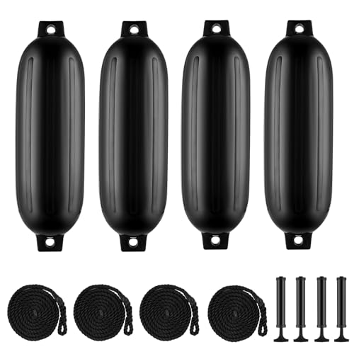 ZAQYCM 16 10 8,5 8 5 4 inch extra grote boot spatbord kits, 3,8 mm dikke PVC opblaasbare bootbumper voor jachthavens ponton jachten zeilboten roeiboten en vissersboot, zwart (kleur: 4 pack, maat: 78 x 28 cm