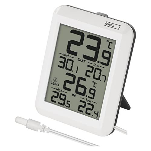 EMOS Digitale thermometer, buitenthermometer/binnenthermometer met 0,9 m kabelsensor en 24 uur geheugenfunctie, °C/°F, werkt op batterijen