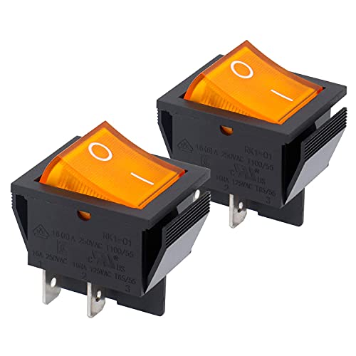 Heschen Rocker Schakelaar ON-OFF DPST 4 Terminals Geel licht 16A 250VAC 2Pack