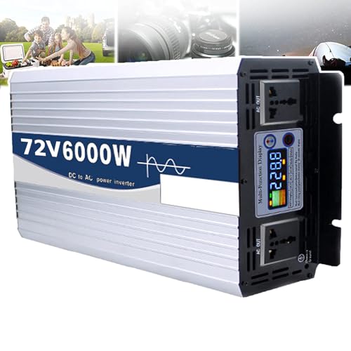 WhAeoy 6000W Zuivere Sinusomvormer DC 24V/48V/60V/72v Naar AC 110v, Met Stopcontact, Noodgenerator Voor Buiten, Geschikt Voor Caravankampeertrip,72V