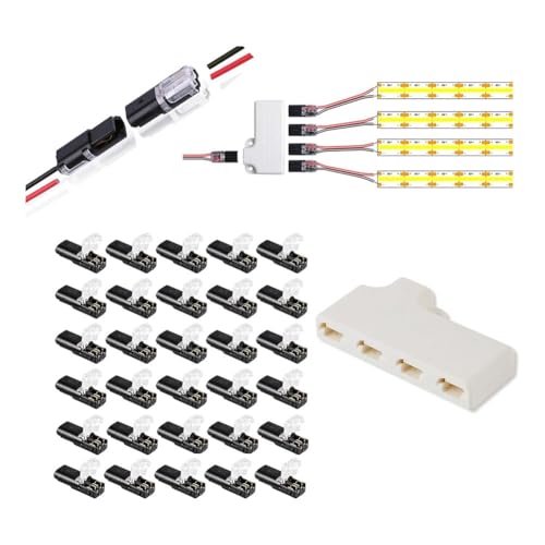 Epodmalx Verpakking met 30 dubbele kabelconnectoren, led-kabelconnectoren, 2/3/4- en 4-weg connectoren, laagspanningskabel