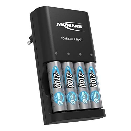 Ansmann 1001-0077-590 Batterijoplader voor 4x NiMH AA/AAA-accu's en oplaadbare batterijen Accu-oplader met repair-modus voor accubatterijen Powerline 4 Smart Battery oplader, zwart