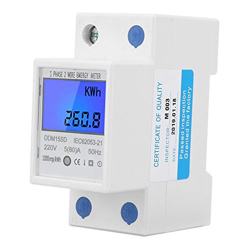 Dpofirs 220V DIN-rail KWh-meter, 5 (80A) digitale display enkelfasige elektronische meter, elektronische KWh-meter met 17,5 mm poolbreedte voor thuis/industrieel