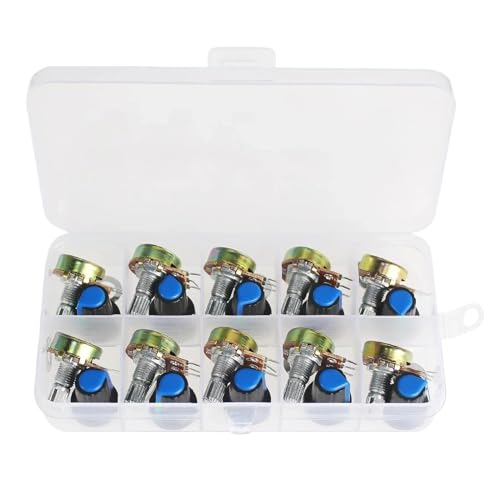 FUYUMIC 10 stuks WH148 lineaire potentiometer 15mm 3pin 1K 2K 5K 10K 20K 50K 100K 250K 1M met blauwe AG2 knop cap potentiometer Kit (maat: 100 K Ohm)