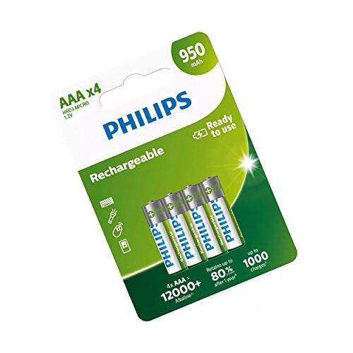 Philps Oplaadbare AAA-batterijen, 4 batterijen, 950 mAh,