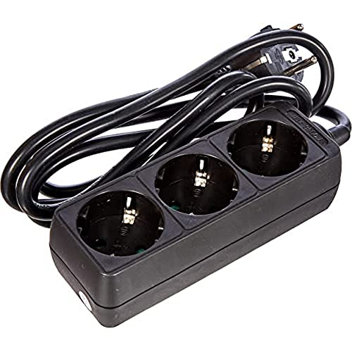 Kopp contactdoosstrook 3-voudig met 45° gedraaide contactdozen, met verhoogde contactbeveiliging, met 1,4m kabel H05VV-F3G1,5mm², 16A, 250V, kleur zwart, 128615005