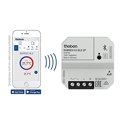 theben RAMSES 814 BLE UP slimme, digitale, onzichtbare wandklokthermostaat Bluetooth Low Energy, APP-regeling, 8140150