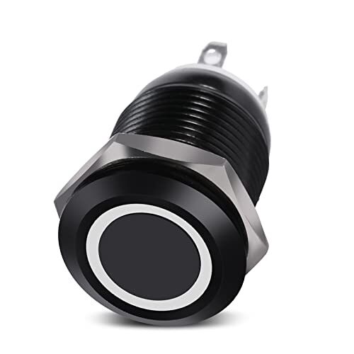 Keenso LED-knopschakelaar, auto 12 V 2A 12 mm LED-licht tijdelijke drukknop schakelaar aan/uit vergrendeling knop schakelaar (wit) Automotive schakelaars