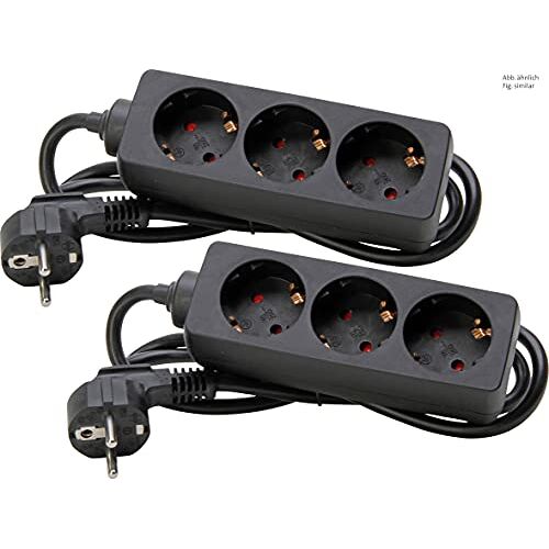 Kopp set van 2 contactdoosstroken 3-voudig met 45° gedraaide contactdozen, met verhoogde aanrakingsbeveiliging, met 1,4m kabel H05VV-F3G1,5mm², 16A, 250V, kleur zwart, 128615854