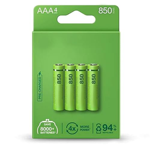 WatioWave Oplaadbare AAA-batterij van 85 mAh, voorgeladen, 4 batterijen