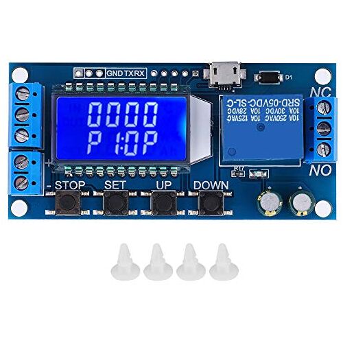 ASHATA Tijdvertragingsrelaismodule, 5V 12V 24V Tijdvertragingsrelaismodule Vertraging uit Cyclustimer 0.01s-9999min met LCD-scherm, 0.01s-9999min Vertraging Controller Board