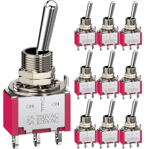 Clyxgs CLDIY Tuimelschakelaar, AC 5 A/125 V, 2 A/250 V, 3-polige aansluitingen aan/uit, 3 standen, DPDT-tuimelschakelaar, miniatuur tuimelschakelaar, auto, dashboard, 10 stuks