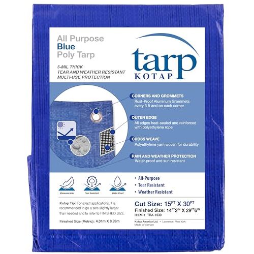 Kotap 15ft x 30ft Algemeen Doel Blauw Poly Tarp, Item: TRA-1530