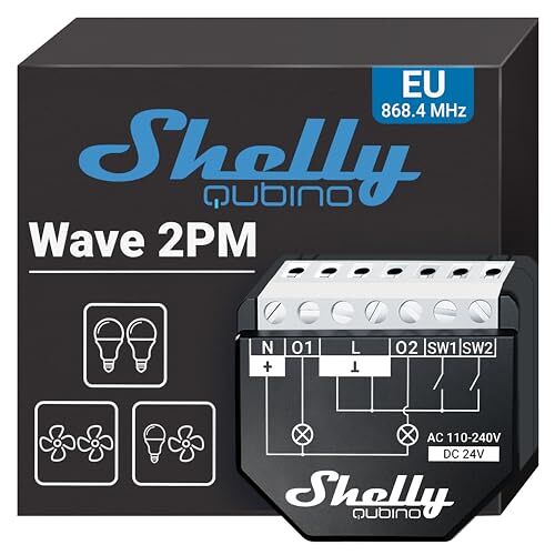 Shelly Home · Wave·„ Wave 2PM"” · Relais · max. 16A· 2 kanalen· inbouwmontage · Meetfunctie·