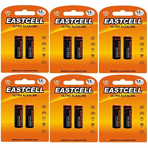 EASTCELL 12 x LR1 / N/Lady 1,5V (6 blisters van 2 batterijen) kwikvrije alkalinebatterijen 4001, 4901, MX9100, 910A Wegwerp merkproduct