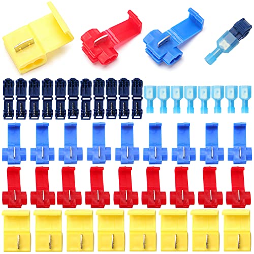 YIXISI 70 Stuks Scotch Lock Quick Splice elektrische draad connectoren, T-Tap elektrische connectoren, aftakconnectoren, geïsoleerde zelfstrippende krimpschopconnectorset (rood/blauw/geel/donkerblauw)