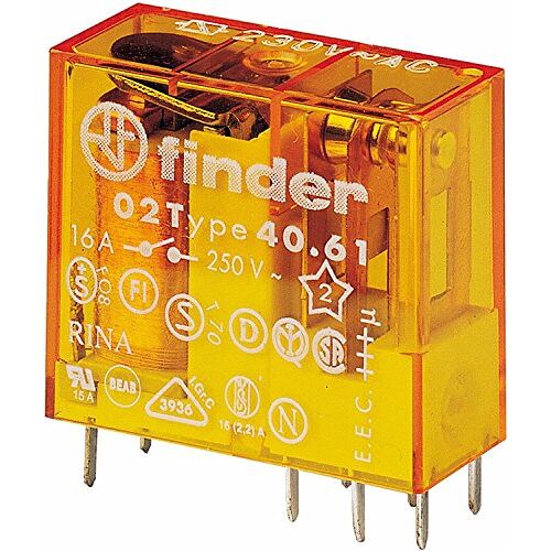 finder Stekker/Printrelais 230 V AC, 1 W, 16 A, 1 stuk, 40.61.8.230.0000 (3 stuks plug-/printrelais)
