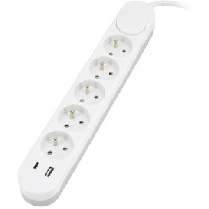 Blendend Verlengkabel 5 x 2P+Z met schakelaar, 1,5 mm, 2,0 m, 2 x USB (type C + A), ideaal voor het opladen en aansluiten van elektrische apparaten. Blendend Verlengkabel 5 x 2P+Z met schakelaar, 1,5 mm, 2,0 m, 2 x USB (type C + A), ideaal voor het opladen en aansluiten van elektrische apparaten.