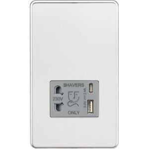 Knightsbridge Scheersokkel - Chroom met USB - IP41 Knightsbridge Scheersokkel - Chroom met USB - IP41