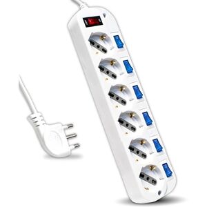 V-TAC Stekkerdoos met onafhankelijke schakelaars, 6 stopcontacten, 10/16 A bypass + Schuko-stekker 16 A, stopcontact voor thuis, kantoor, winkel, kleur wit V-TAC Stekkerdoos met onafhankelijke schakelaars, 6 stopcontacten, 10/16 A bypass + Schuko-stekker 16 A, stopcontact voor thuis, kantoor, winkel, kleur wit