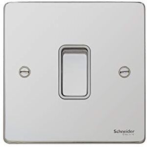 Schneider Electric Ultimate Low Profile GU1514WPC enkele tussenlichtschakelaar, 16 AX, gepolijst chroom met wit inzetstuk Schneider Electric Ultimate Low Profile GU1514WPC enkele tussenlichtschakelaar, 16 AX, gepolijst chroom met wit inzetstuk