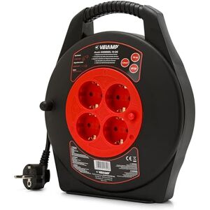 Velamp Huiselijke kabelhaspel met 4 standaard Schuko-aansluitingen, H05VV-F3G1.0MM2-kabel, 10 meter, CE Velamp Huiselijke kabelhaspel met 4 standaard Schuko-aansluitingen, H05VV-F3G1.0MM2-kabel, 10 meter, CE