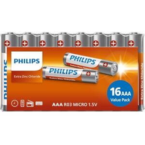 Philips R03L16F/10 AAA Batterij 16 stuks Wit Philips R03L16F/10 AAA Batterij 16 stuks Wit