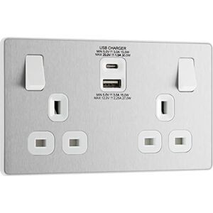 British General BG Electrical Evolve dubbel geschakeld stopcontact met USB C (30W) en USB A (2.1A) oplaadpoorten British General BG Electrical Evolve dubbel geschakeld stopcontact met USB C (30W) en USB A (2.1A) oplaadpoorten