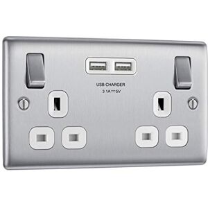 British General NBS2 2U3 W Nexus Kov - Geborsteld staal USB stopcontact British General NBS2 2U3 W Nexus Kov - Geborsteld staal USB stopcontact