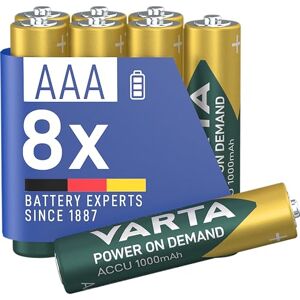 Varta Batterijen AAA, oplaadbaar, verpakking van 8, oplaadbare batterij, Power on Demand, 1000 mAh Ni-Mh, voorgeladen, gebruiksklaar Varta Batterijen AAA, oplaadbaar, verpakking van 8, oplaadbare batterij, Power on Demand, 1000 mAh Ni-Mh, voorgeladen, gebruiksklaar