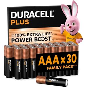 Duracell Plus AAA-batterijen, 30 Stuks, Alkalinebatterijen 1,5V, Tot 100% Extra Levensduur met Power Boost-ingrediënten, Betrouwbaarheid voor Dagelijkse Apparaten, 0% Plastic Verpakking, MN2400 Duracell Plus AAA-batterijen, 30 Stuks, Alkalinebatterijen 1,5V, Tot 100% Extra Levensduur met Power Boost-ingrediënten, Betrouwbaarheid voor Dagelijkse Apparaten, 0% Plastic Verpakking, MN2400
