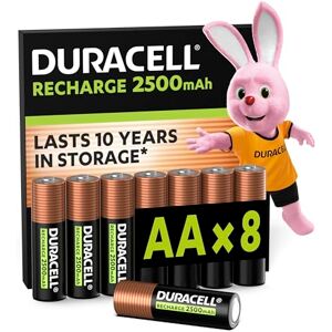 Duracell Oplaadbare AA-batterijen (8 stuks), 2500 mAh NiMH, vooraf opgeladen, onze oplaadbare batterij met de langste levensduur, met een plastic vrije en 100% recyclebare verpakking Duracell Oplaadbare AA-batterijen (8 stuks), 2500 mAh NiMH, vooraf opgeladen, onze oplaadbare batterij met de langste levensduur, met een plastic vrije en 100% recyclebare verpakking