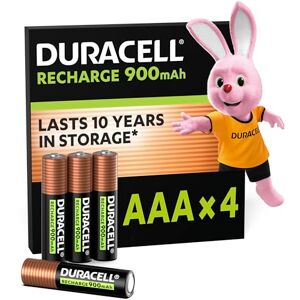 Duracell Oplaadbare AAA-batterijen (4 stuks), 900 mAh NiMH, vooraf opgeladen, onze oplaadbare batterij met de langste levensduur, met een plastic vrije en 100% recyclebare verpakking Duracell Oplaadbare AAA-batterijen (4 stuks), 900 mAh NiMH, vooraf opgeladen, onze oplaadbare batterij met de langste levensduur, met een plastic vrije en 100% recyclebare verpakking