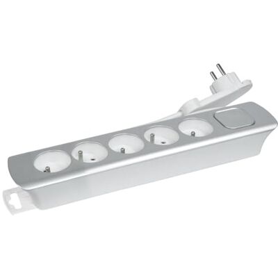 Gefom Bloc 5 stopcontacten + Inter Cable 3G1 1M40 Design platte stekker zilver Gefom Bloc 5 stopcontacten + Inter Cable 3G1 1M40 Design platte stekker zilver