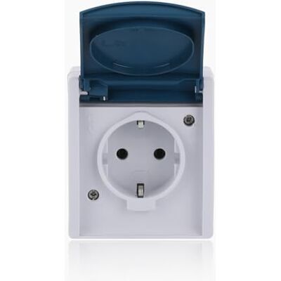 Busch-Jaeger 20EW-53 SCHUKO contactdoos met klapdeksel grijs/blauwgroen 20 EW-53 Busch-Jaeger 20EW-53 SCHUKO contactdoos met klapdeksel grijs/blauwgroen 20 EW-53